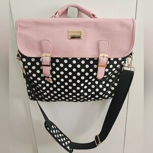 Laptop Bag For Women Large Capacity Travel Crossbody Briefcase Polka Pink Black
